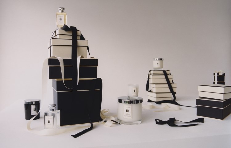 cream and black jo malone london gift boxes with 600g 3 wick candle, 200g 1 wick home candle, 100ml cologne