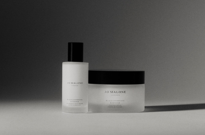 Black and white image of new mens shaving cream and aftershave moisturiser