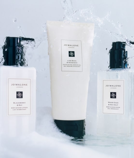 Jo Malone London Bath & Body products with water splashing