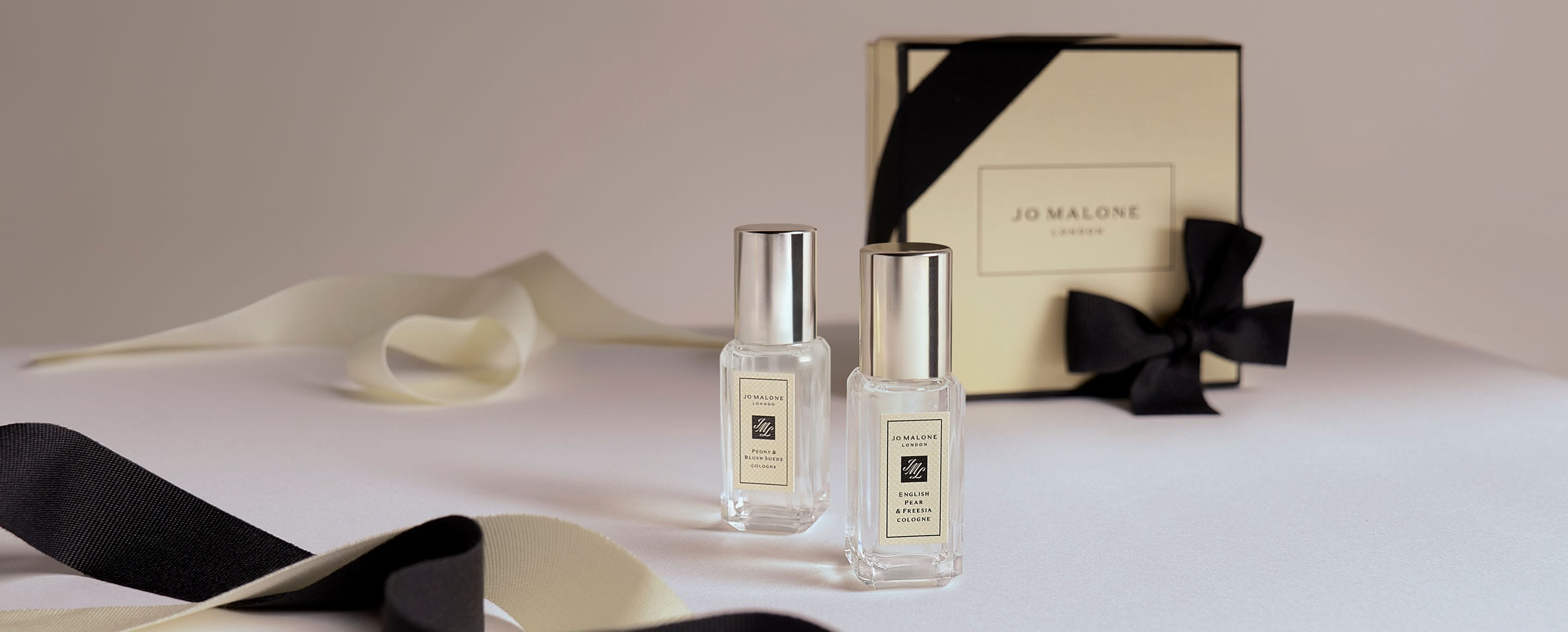 Jo Malone London Scent Layering Duo with Cream Box and black ribbon